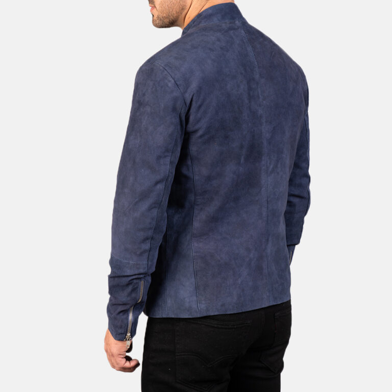 Mens Charcoal Navy Blue Suede Biker Jacket7695-8-1577522386207